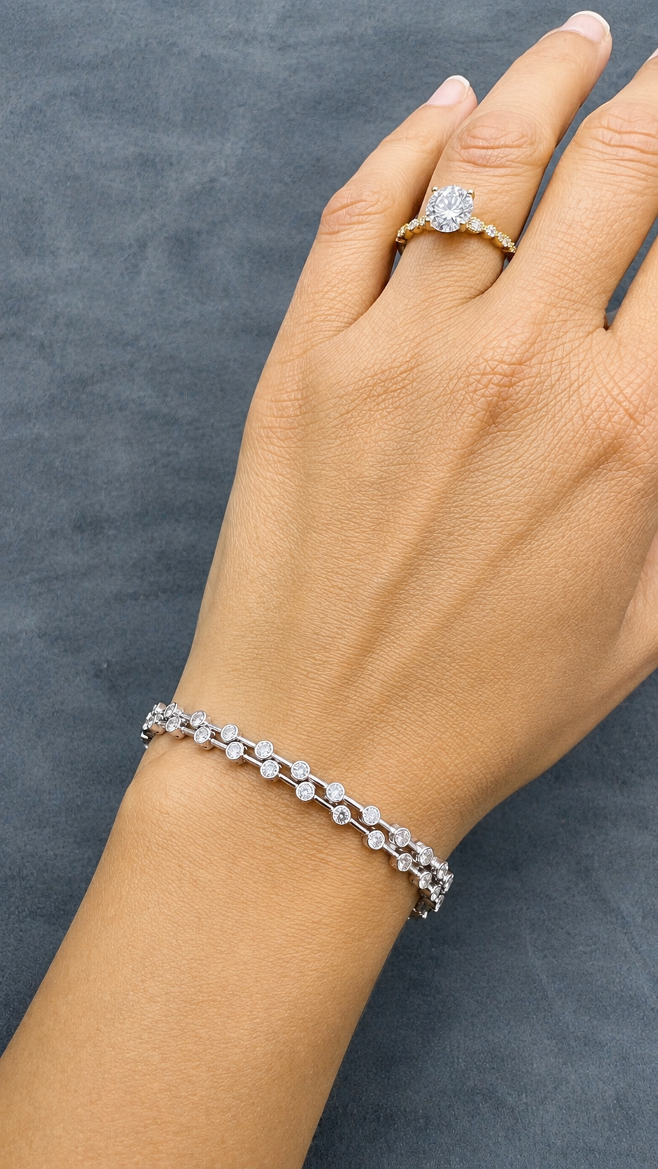 WGI 3.00ct Natural Diamond 2 Row Bezel Set Bracelet in 9K White Gold Ready To Ship