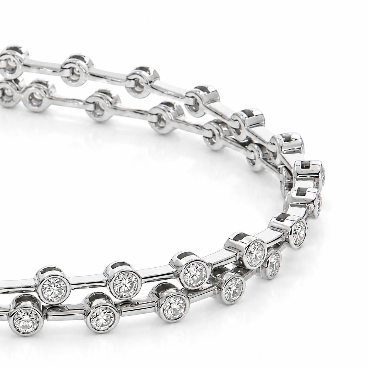 WGI 3.00ct Natural Diamond 2 Row Bezel Set Bracelet in 9K White Gold Ready To Ship
