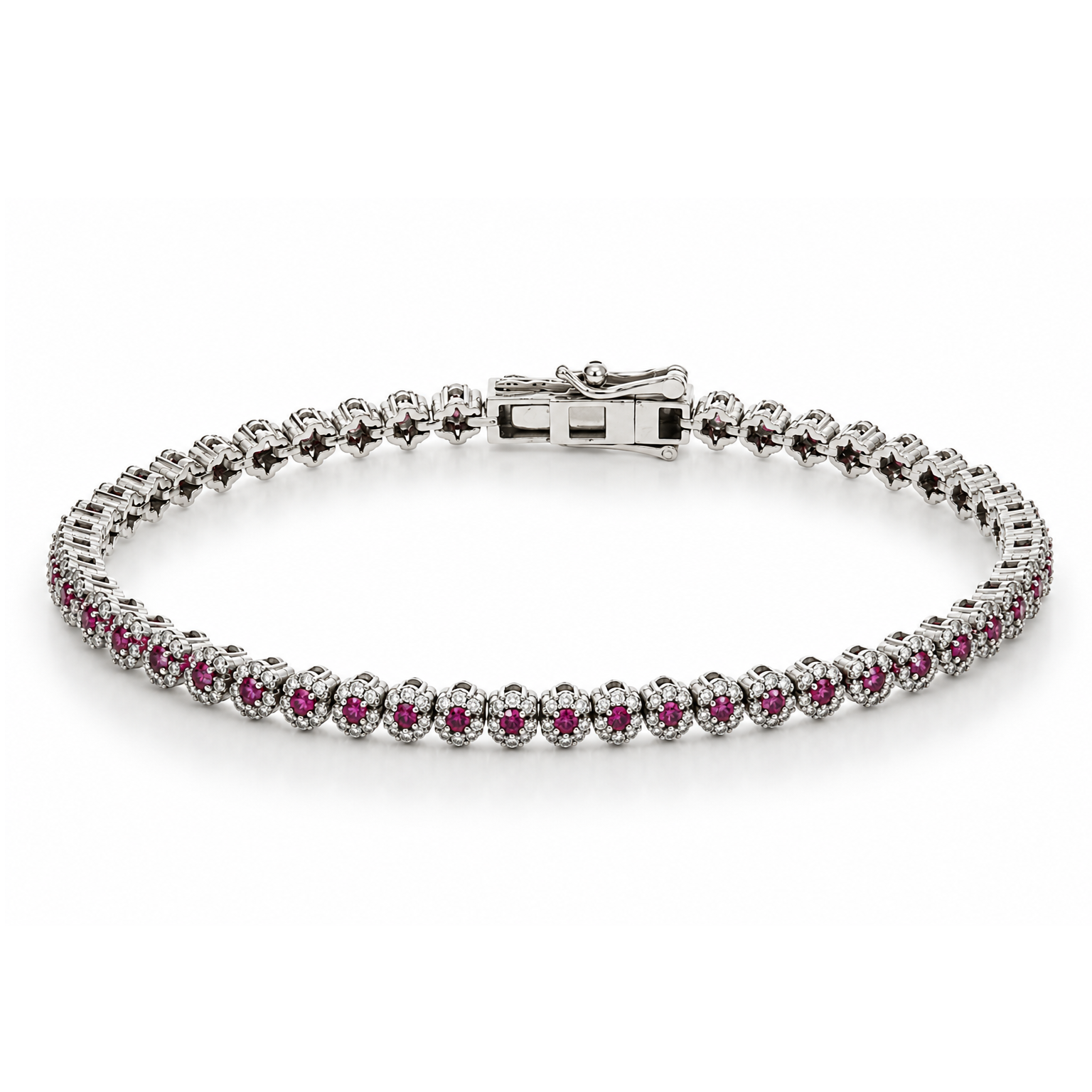 WGI 1.49ct Natural Ruby & Diamond Cluster Bracelet, 9K White Gold Ready To Ship
