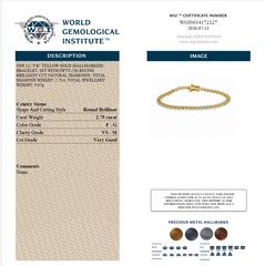 WGI 2.75Ct Natural Diamond Tennis Bracelet, 9K Yellow Gold Ready To Ship