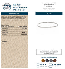 WGI 2.25Ct Lab Grown Round Diamond Tennis Bracelet 925 Sterling Silver Ready To Ship