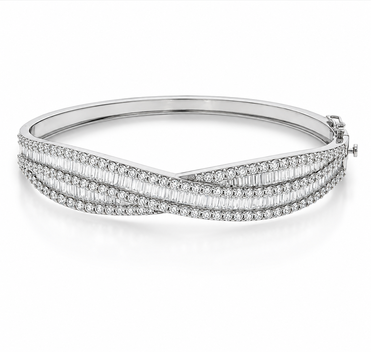 WGI DE/VS-SI 8.15Ct Natural Round & Baguette Diamond Bangle Platinum Ready To Ship