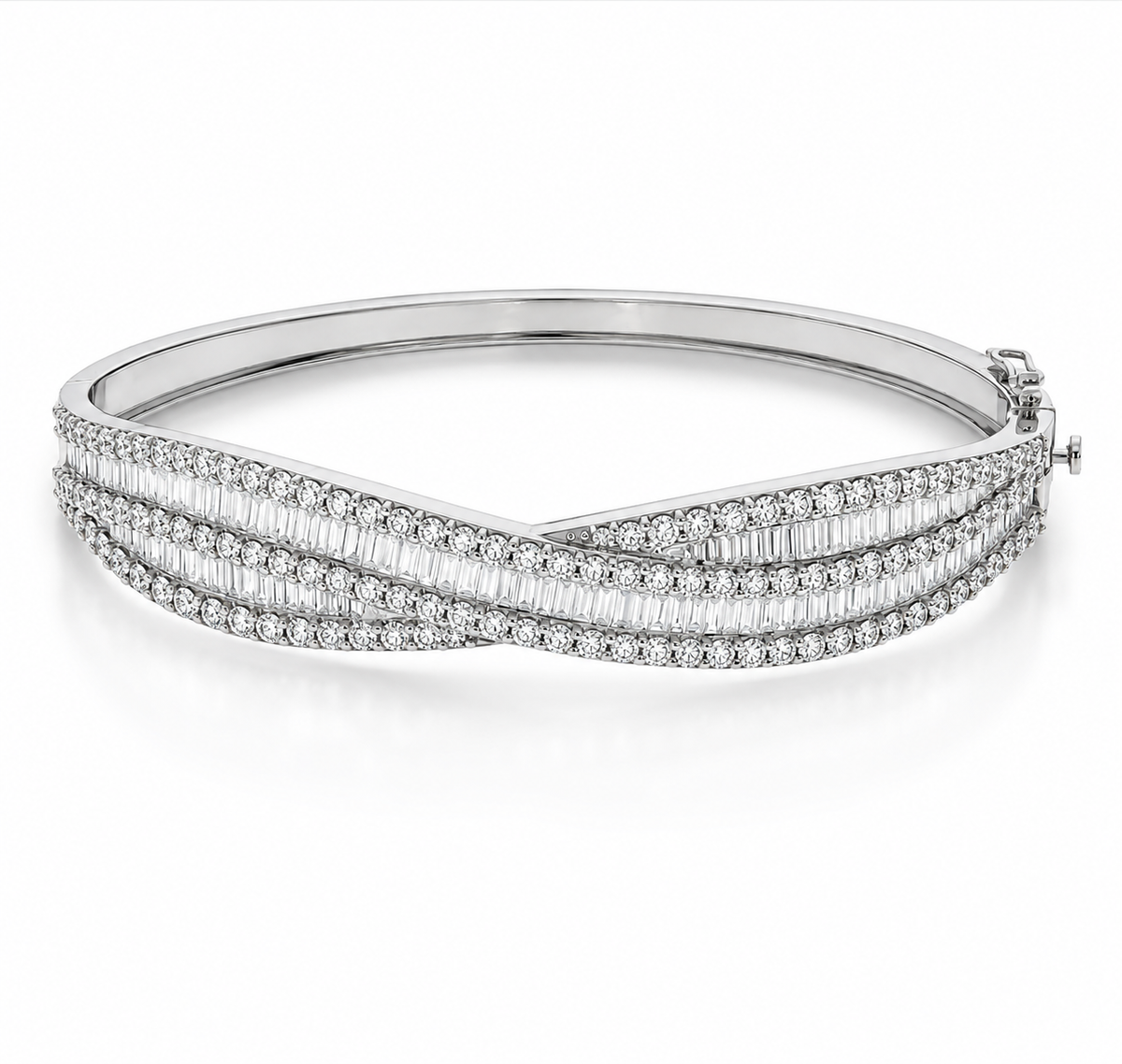 WGI DE/VS-SI 8.15Ct Natural Round & Baguette Diamond Bangle Platinum Ready To Ship