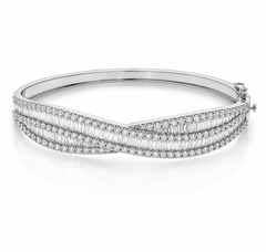 WGI DE/VS-SI 8.15Ct Natural Round & Baguette Diamond Bangle Platinum Ready To Ship
