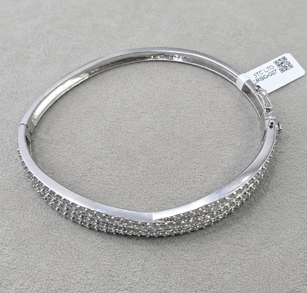 WGI DE/VS-SI 8.15Ct Natural Round & Baguette Diamond Bangle Platinum Ready To Ship