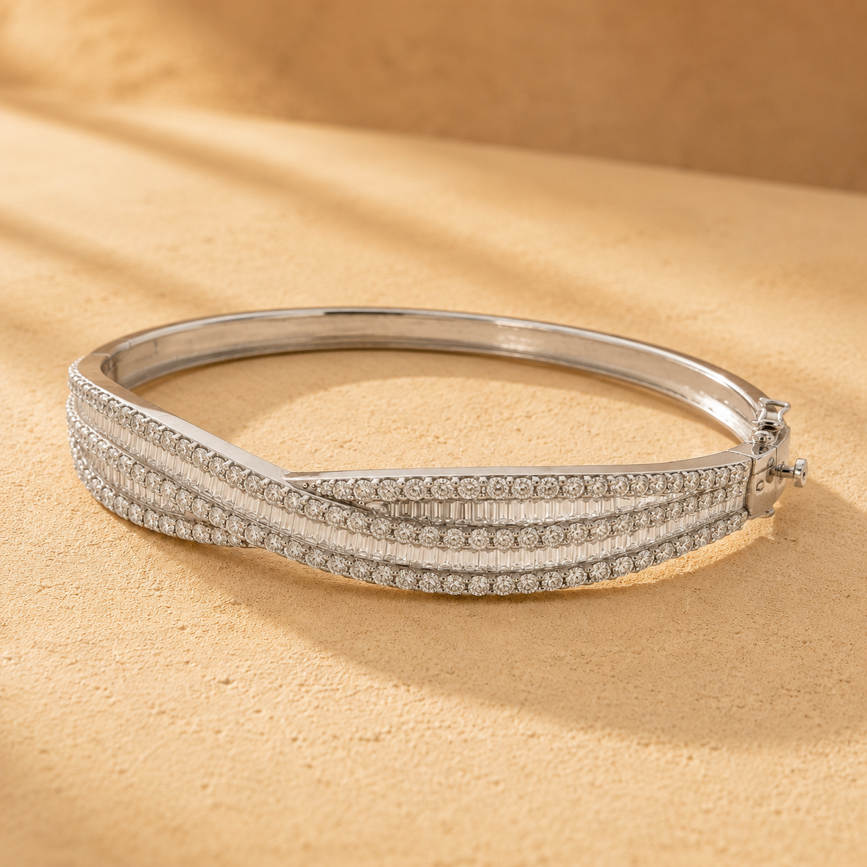 WGI DE/VS-SI 8.15Ct Natural Round & Baguette Diamond Bangle Platinum Ready To Ship