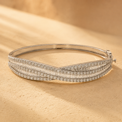 WGI DE/VS-SI 8.15Ct Natural Round & Baguette Diamond Bangle Platinum Ready To Ship