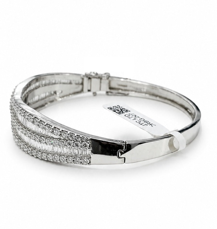 WGI DE/VS-SI 8.15Ct Natural Round & Baguette Diamond Bangle Platinum Ready To Ship