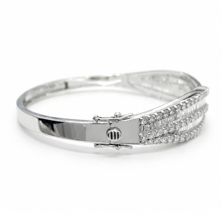 WGI DE/VS-SI 8.15Ct Natural Round & Baguette Diamond Bangle Platinum Ready To Ship