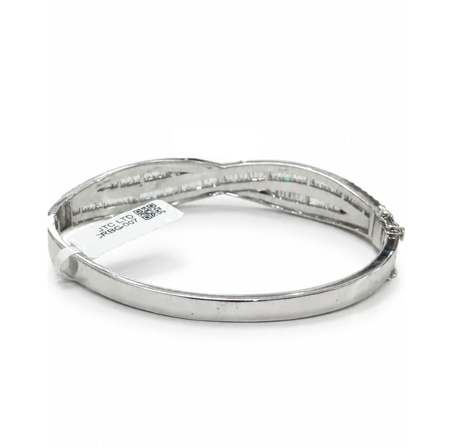WGI DE/VS-SI 8.15Ct Natural Round & Baguette Diamond Bangle Platinum Ready To Ship