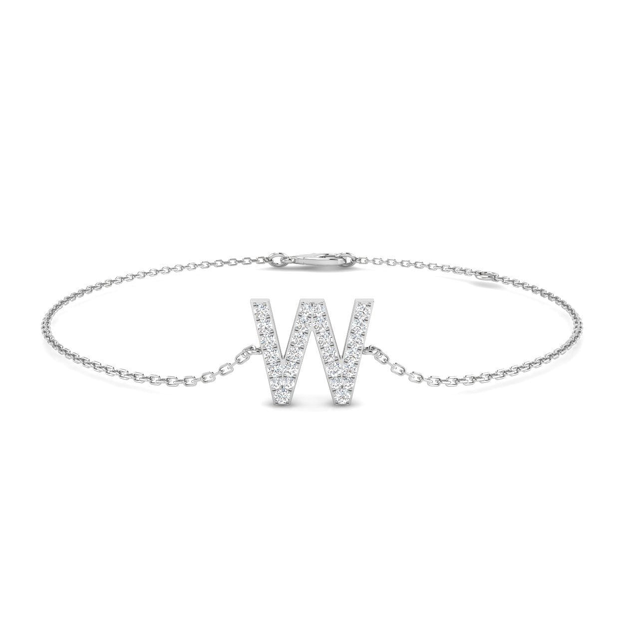 Round Cut Diamond Letter W Chain Bracelet