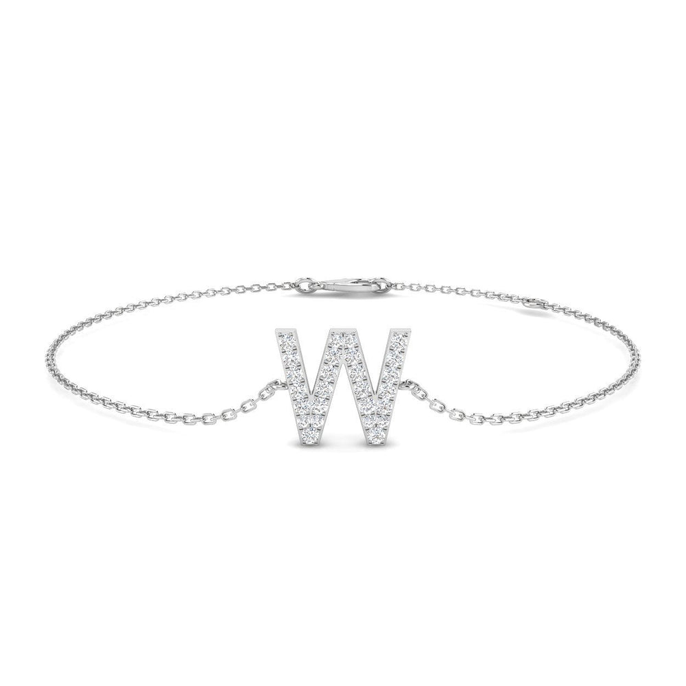 Round Cut Diamond Letter W Chain Bracelet
