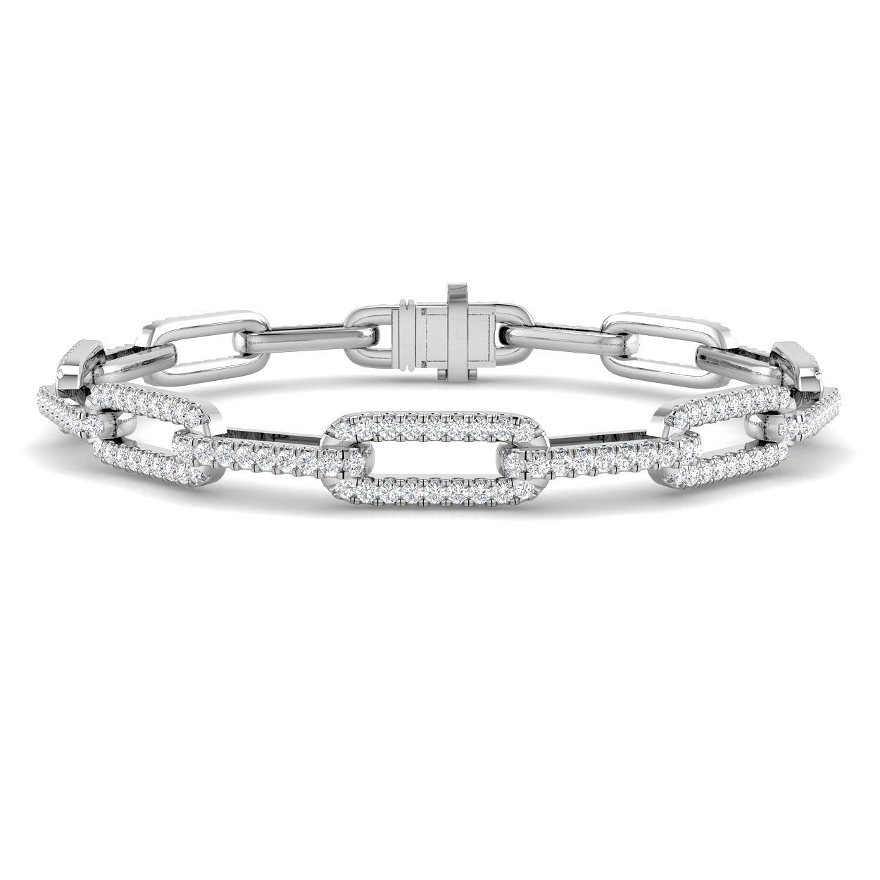 Close Up Pave Set Lab Grown Diamond Bracelet, Modern Paperclip Chain Lab Diamond Bracelet, Sustainable Lab Grown Diamond Jewellery Bracelet