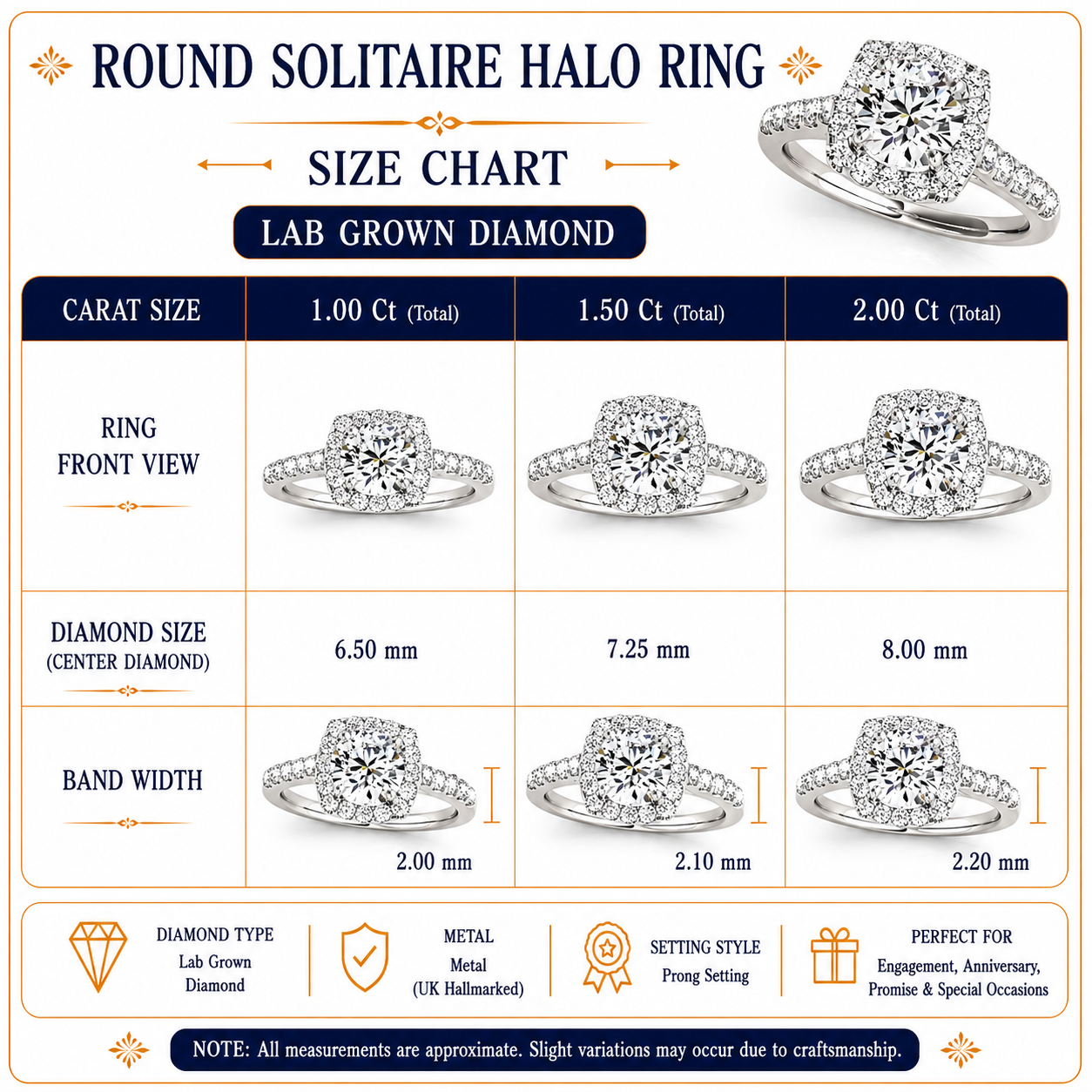 2.00Ct  Lab Grown Round Diamond Halo Engagement Ring 18K White Gold