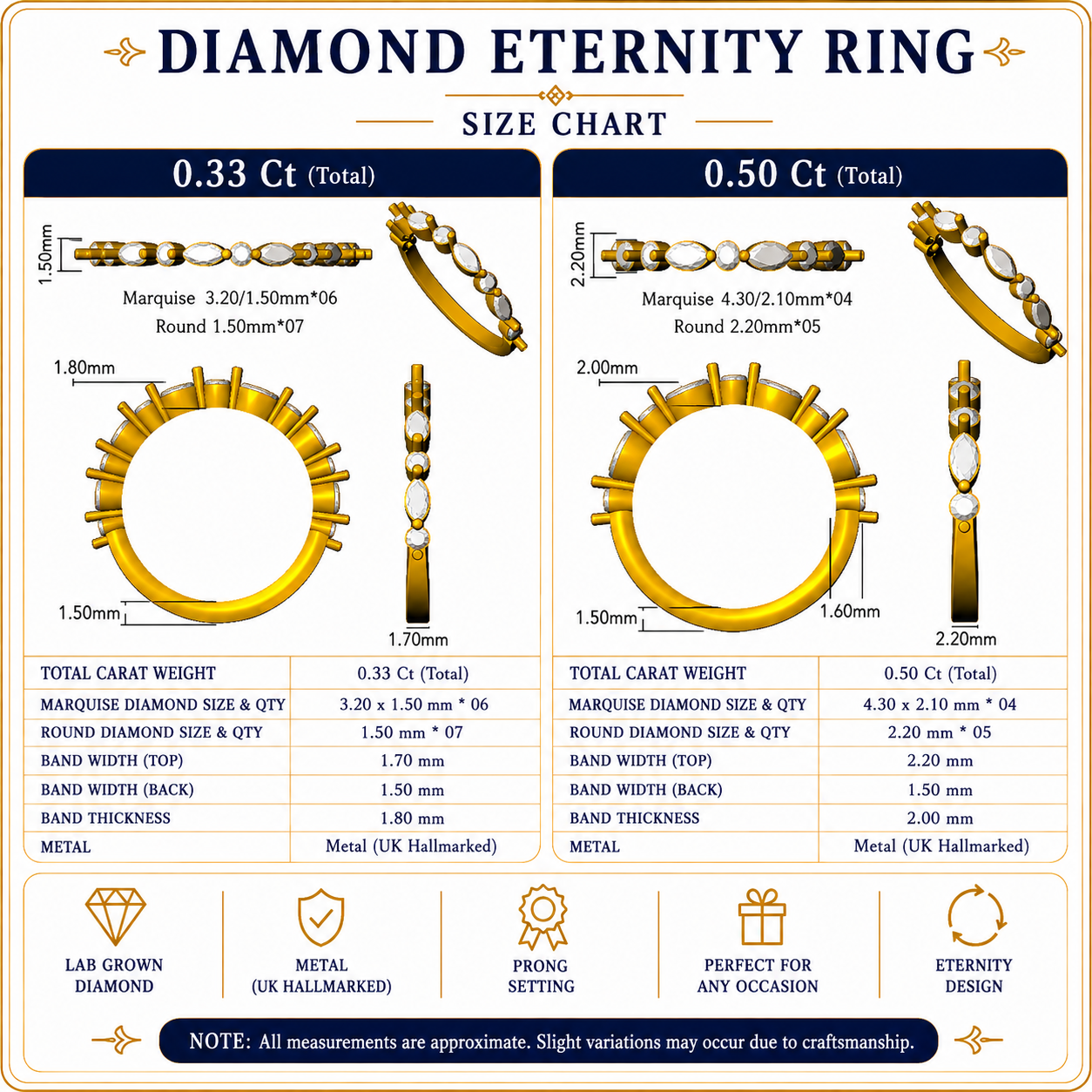 Round and Marquise Diamond Half Eternity Ring | 0.33ct - 0.5ct