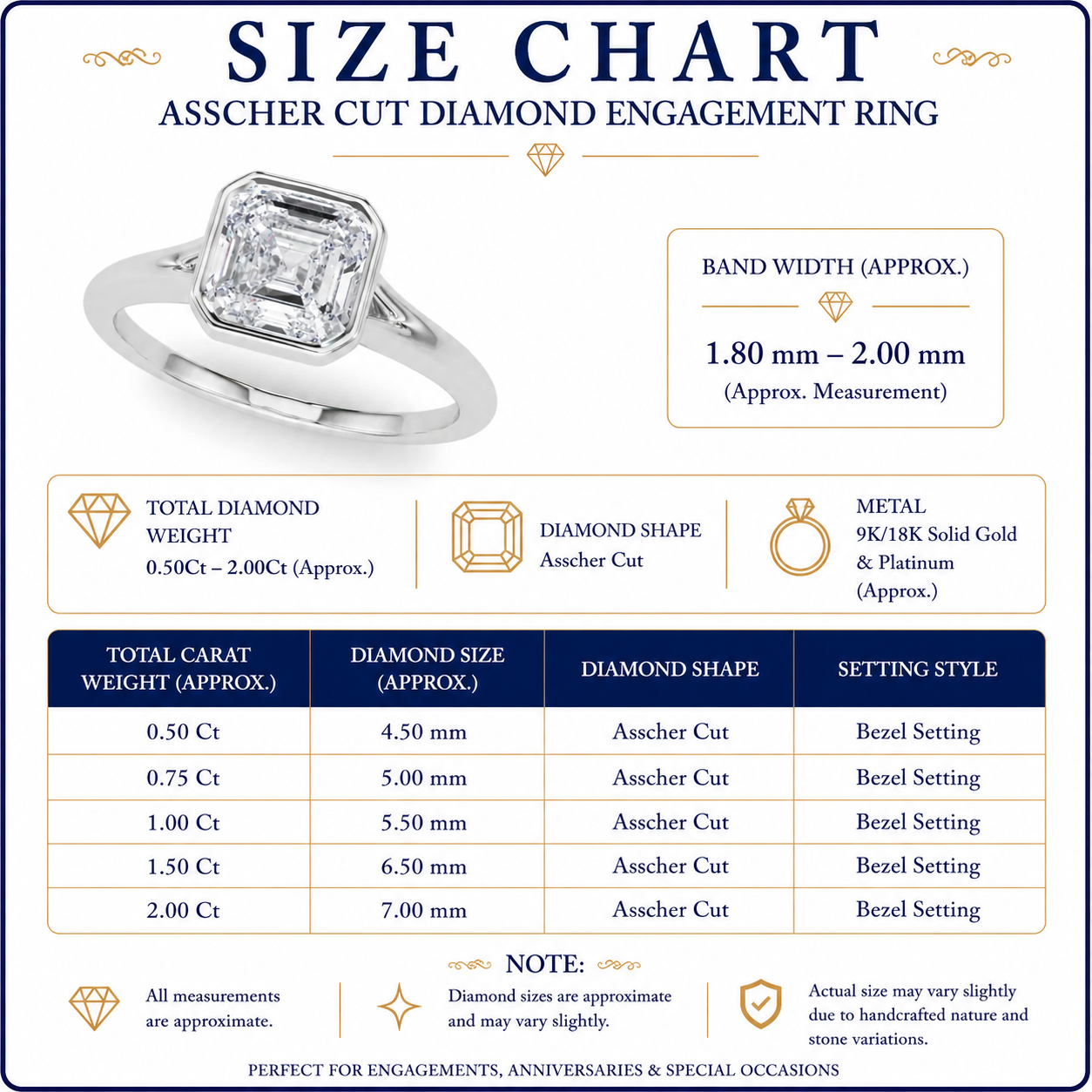 Lab-Grown Asscher Cut Diamond Bezel Set Solitaire Engagement Ring, D Color VVS Clarity