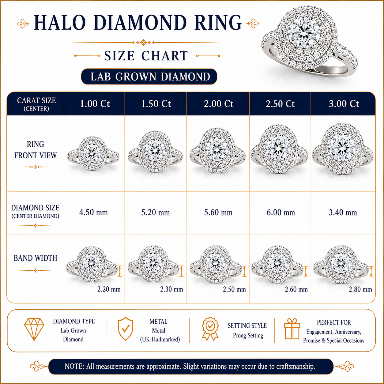 3.00 Carat Lab Grown Round Cut Diamond Halo Engagement Ring 18K White Gold