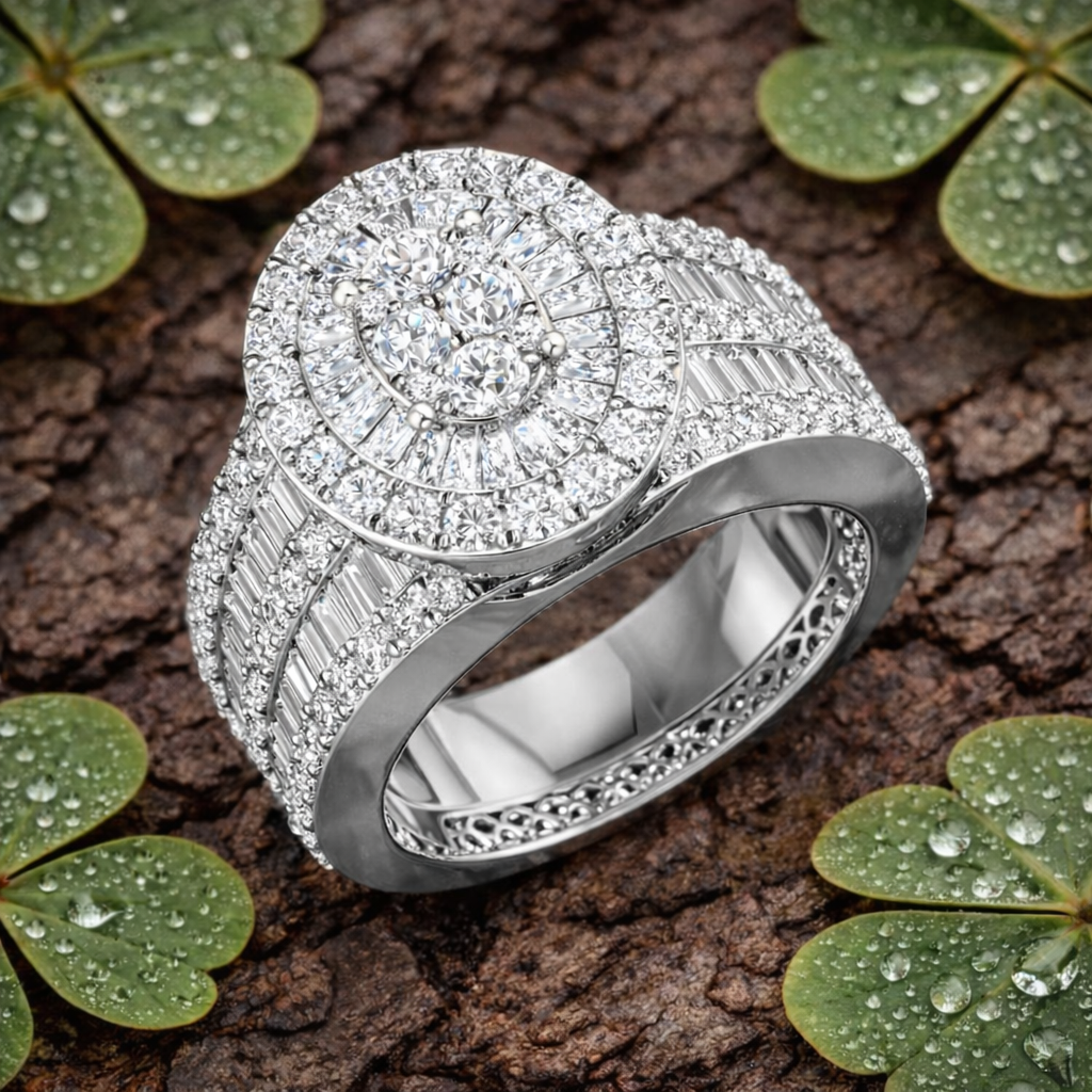 Luxury Round & Baguette Diamond Cluster Ring | 3 Carat | Natural & Lab Diamonds