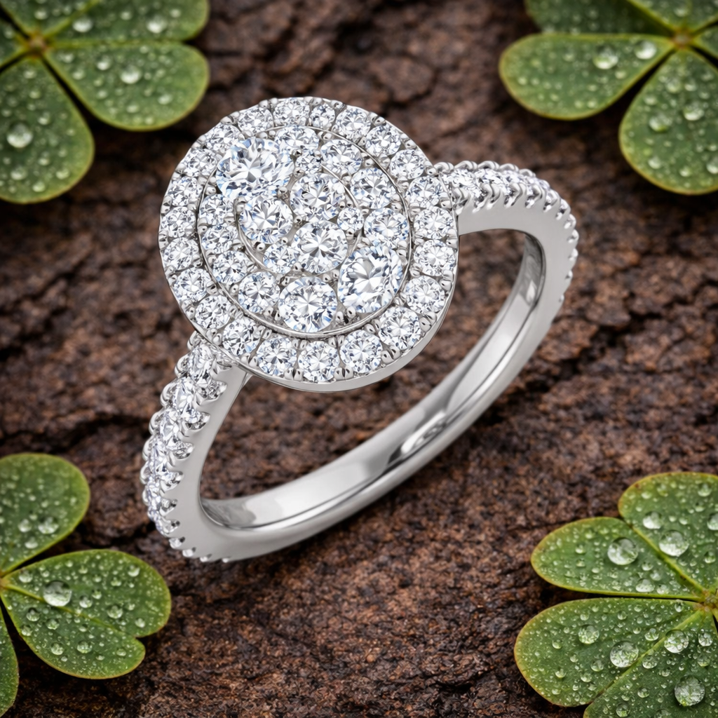 Lab-Grown Round Cut Diamond Cluster Ring | 0.5ct to 1.00ct | Gold & Platinum