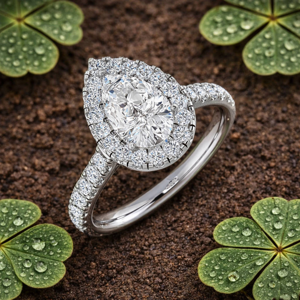 Pear Halo Diamond Engagement Ring | Lab D/VVS & Natural F/VS| 0.25ct - 2.5ct