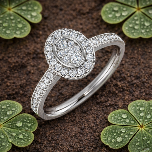 Round Cluster Halo Diamond Ring | 0.20 Ctarat| Hallmarked Gold & Platinum