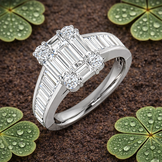 Baguette & Round Diamond Cluster Engagement Ring | 1ct - 2ct