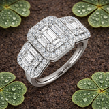 Baguette & Round Diamond Halo Style Engagement Ring In 0.50ct - 2.25ct