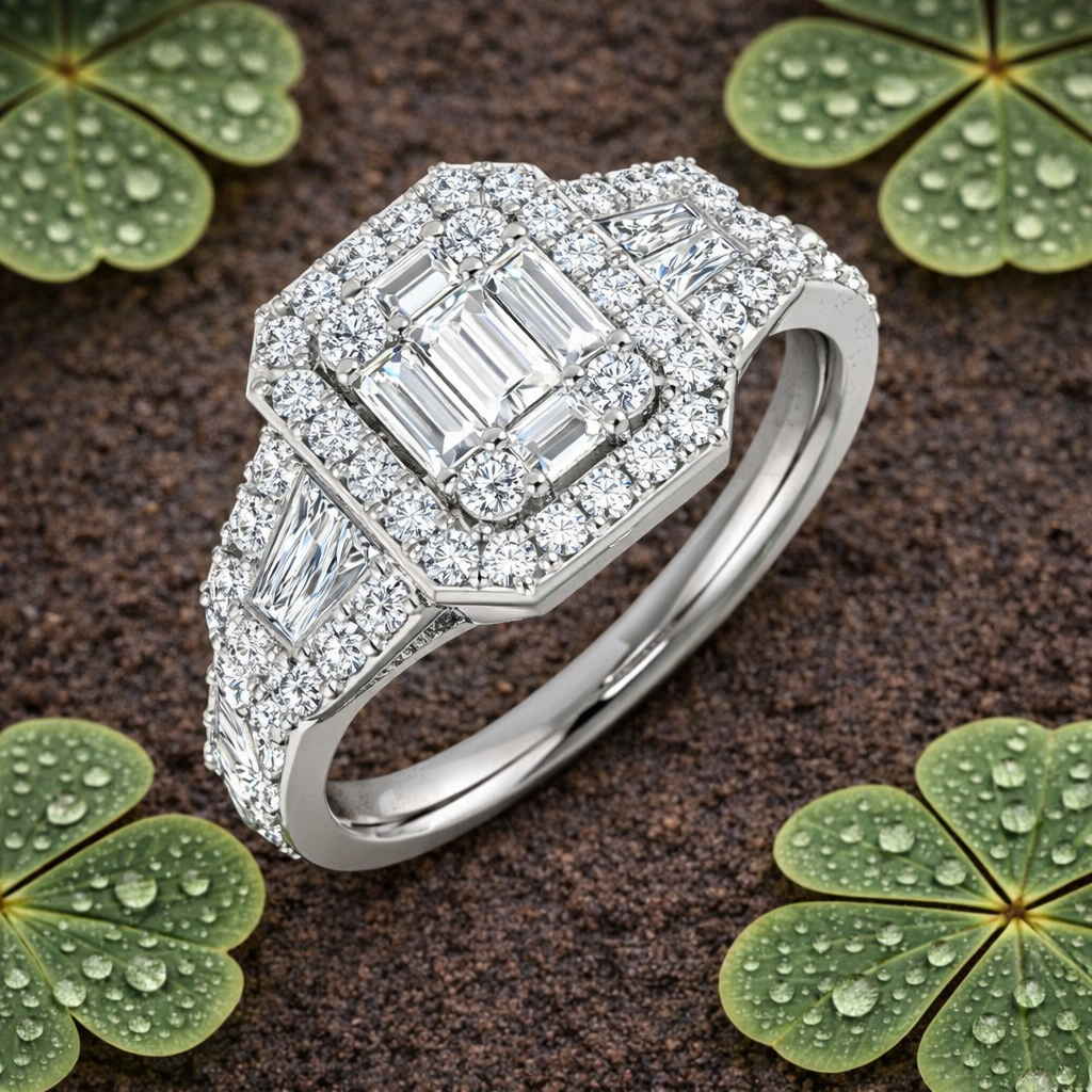 Lab-Grown Baguette & Round Cut Diamond Engagement Ring | 0.75ct - 2.5ct