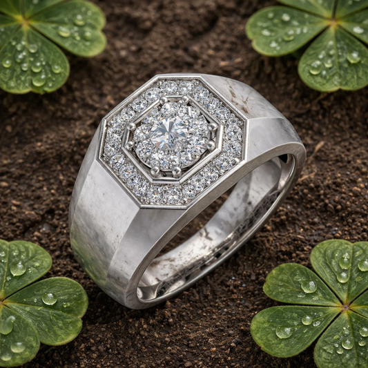 Men’s Octagonal Halo Diamond Ring | 0.75ct | Hallmarked Gold & Platinum