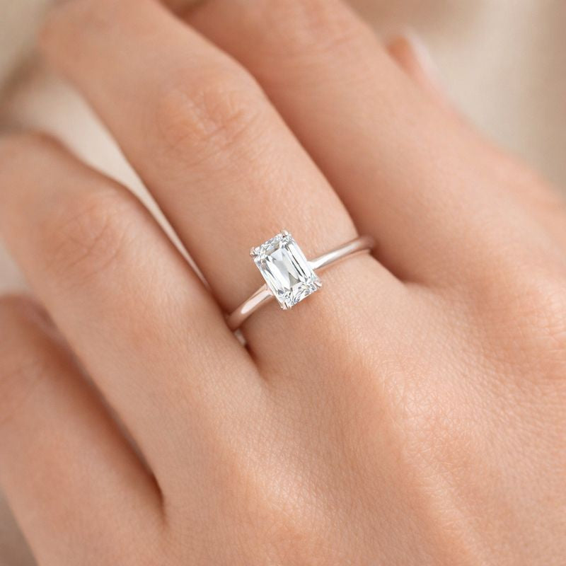 Emerald Cut Lab Grown Diamond Solitaire Ring in White Gold
