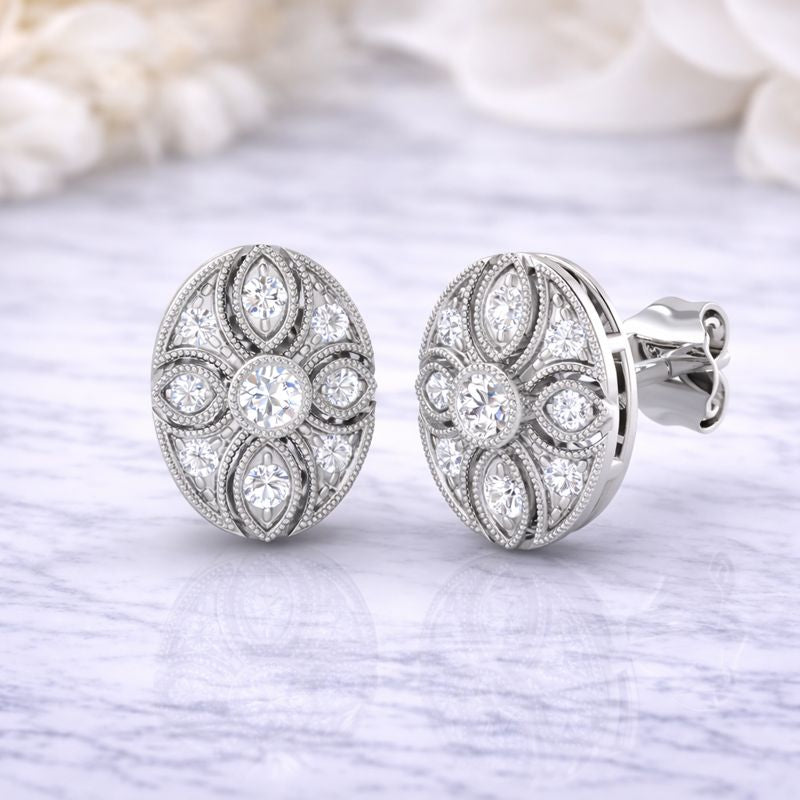 Vintage-Ohrstecker mit runden Diamanten im Art-Deco-Stil | Labor- und Naturdiamanten