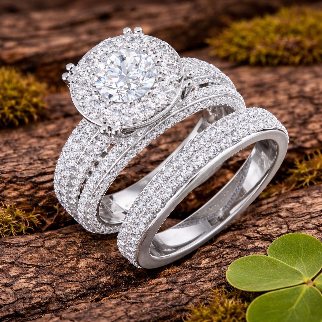 Natural Round Cut Diamond Prong Set Cluster Ring.