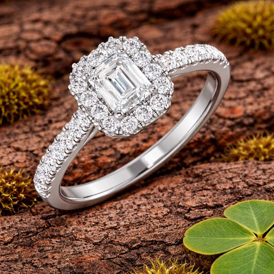 Diamond Emerald Cut Halo Ring | 0.5 Carat | Lab-Grown & Natural Diamonds
