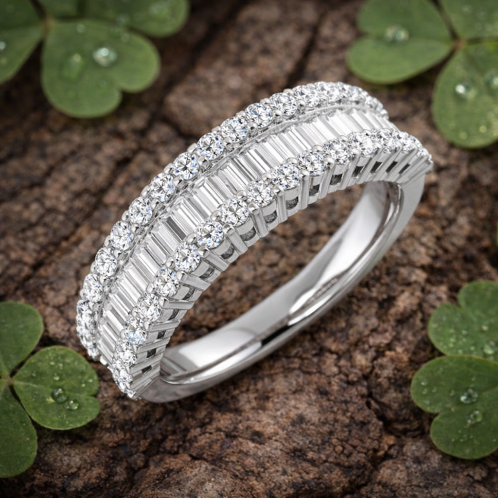 Natural & Lab Diamond Baguette & Round Cut Half Eternity  Ring | 1.25ct - 3.5ct