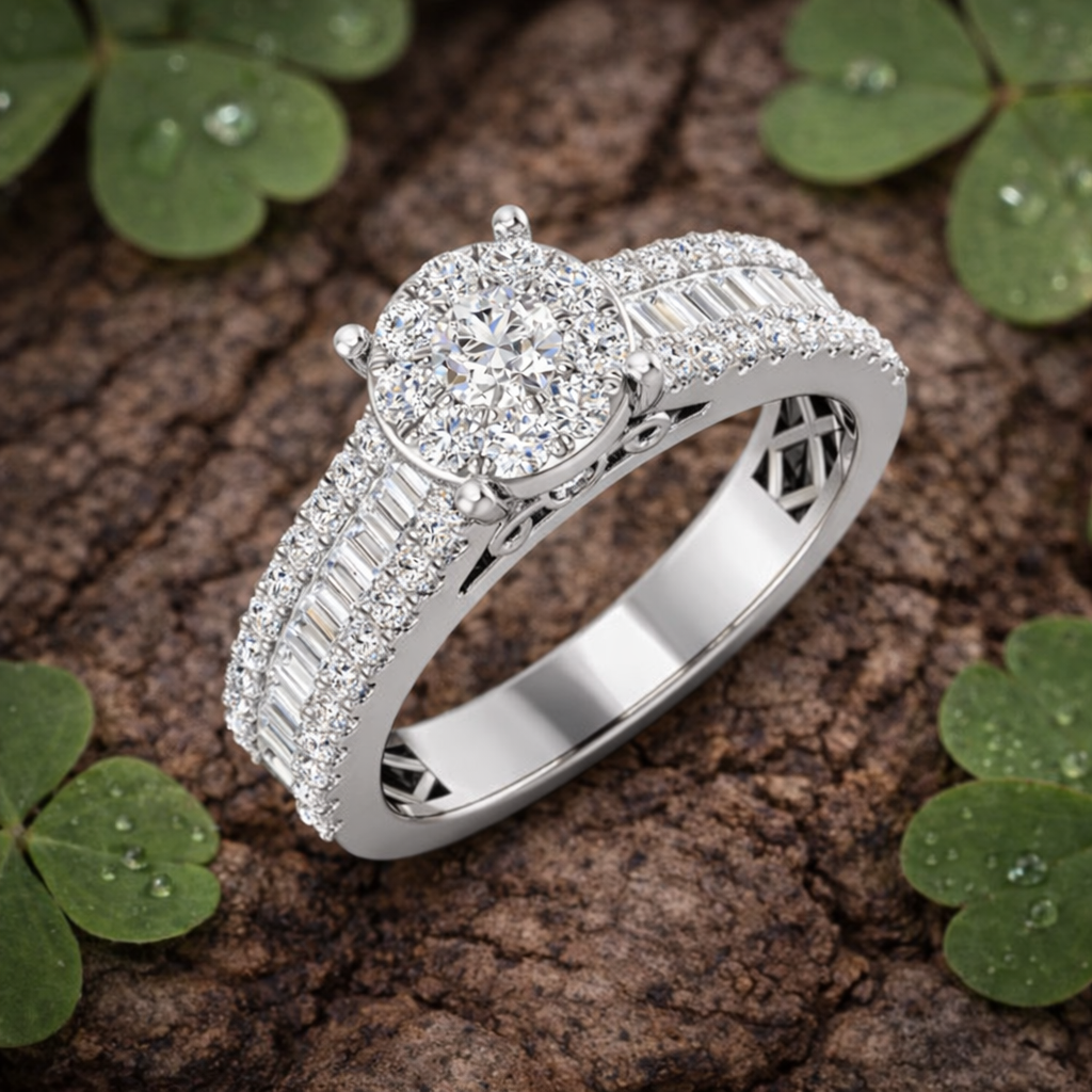 Baguette & Round Brilliant Cluster Ring | 0.75ct - 3ct | Gold & Platinum