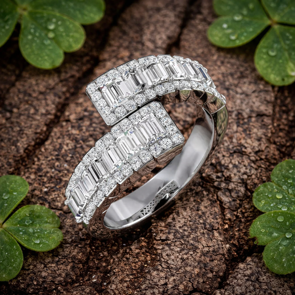 Baguette & Round Diamond Cross-Over Ring | 1 Carat | Lab-Grown & Natural Diamonds