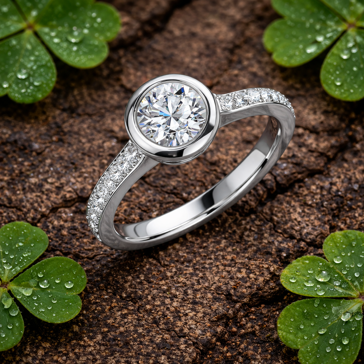 Solitaire Halo Diamond Ring | Round-Cut with Pave Set Diamonds | Lab & Natural Diamonds Available