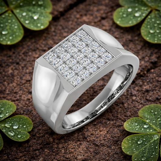 Men’s Diamond Pave Set Signet Ring in Gold & Platinum | Luxury Jewelry for Him