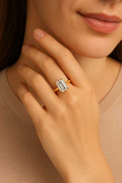 IGI Lab-Grown D-VVS Emerald Cut Diamond 6-Prong Solitaire Engagement Ring Gift For Her.