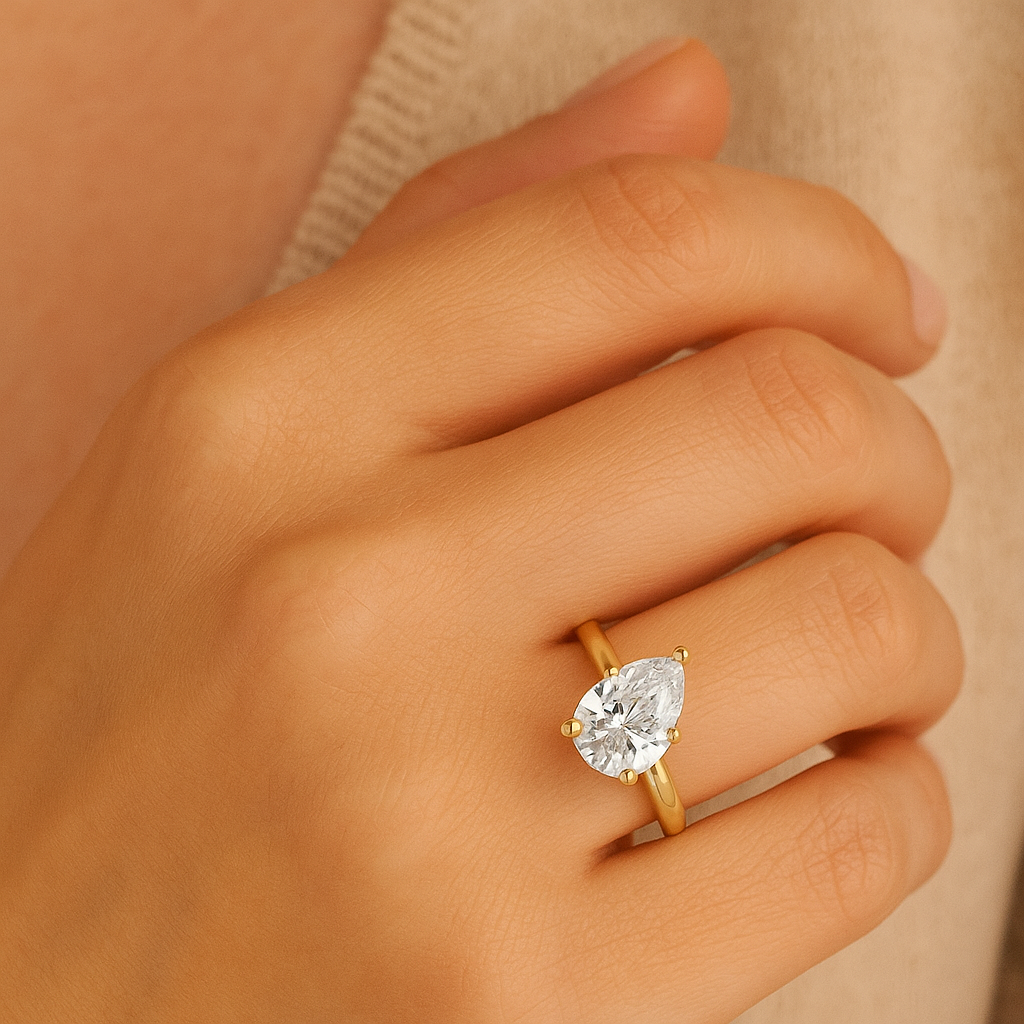IGI Lab-Grown Pear Diamond 5 Claw Solitaire Engagement Ring, D Color VVS Clarity