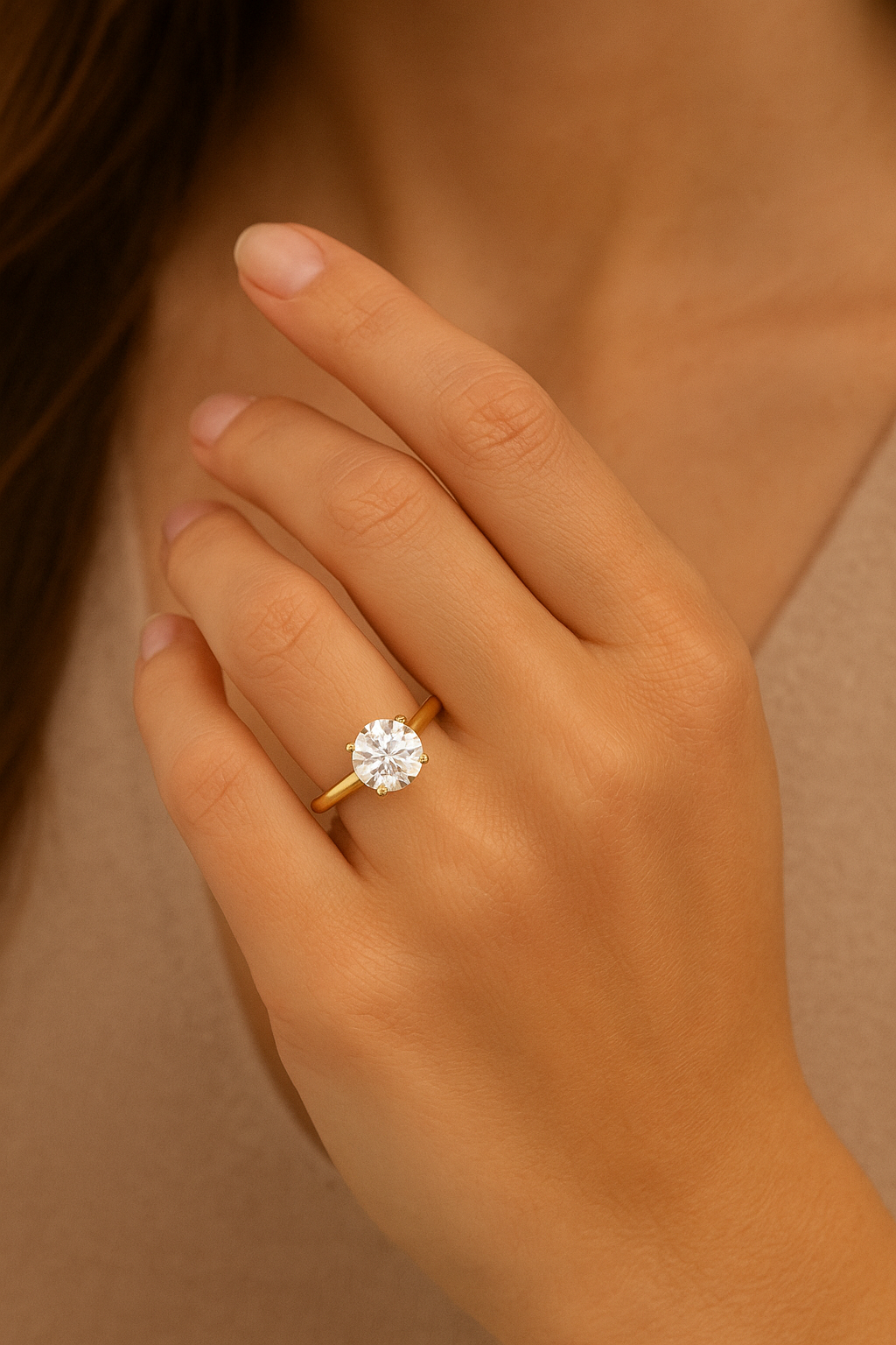 IGI Lab-Grown Round Cut D-VVS Diamond 4-Prong Engagement Ring.