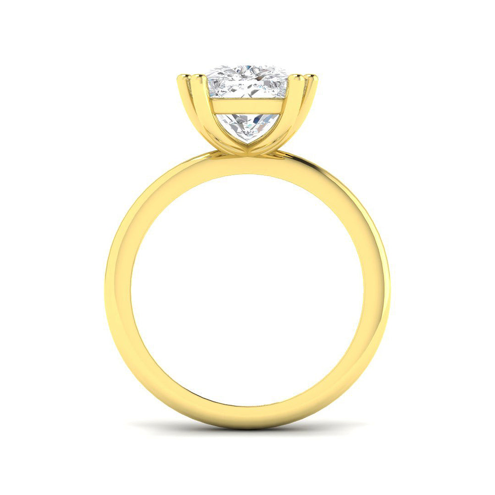 Classic cushion cut diamond solitaire engagement ring in yellow gold, set with natural or IGI certified lab grown diamond from 0.50 to 3.00 carat