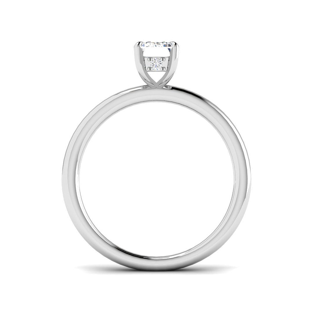 Classic emerald cut solitaire engagement ring crafted in white gold, showcasing either a natural or IGI certified lab-grown diamond.