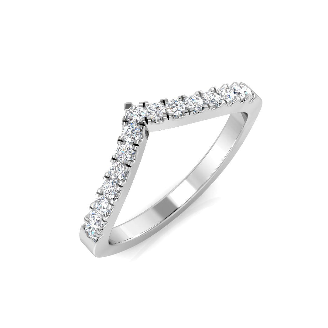 Diamond ring with a V-shaped design on a white background