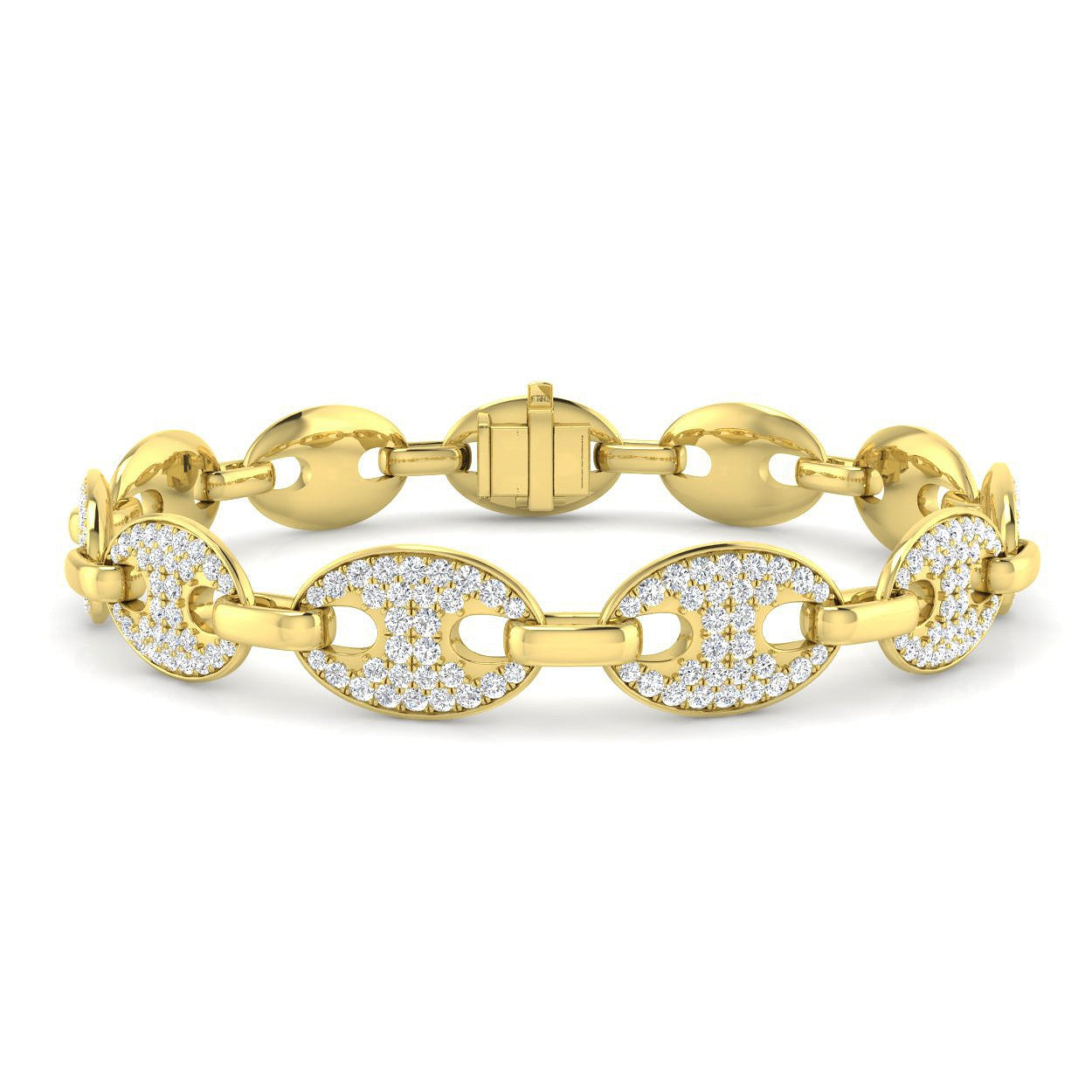 Close Up Natural Diamond Puff Link Bracelet, 9K White Gold Diamond Bracelet with Box Clasp