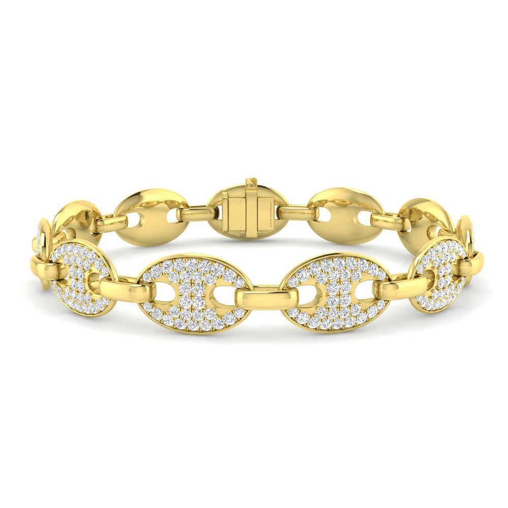 Close Up Natural Diamond Puff Link Bracelet, 9K White Gold Diamond Bracelet with Box Clasp