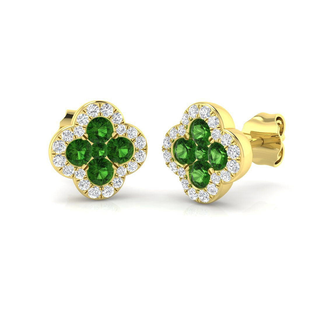 Tsavorite Birthstone Earrings in 18K Gold with Sparkling Natural Diamonds