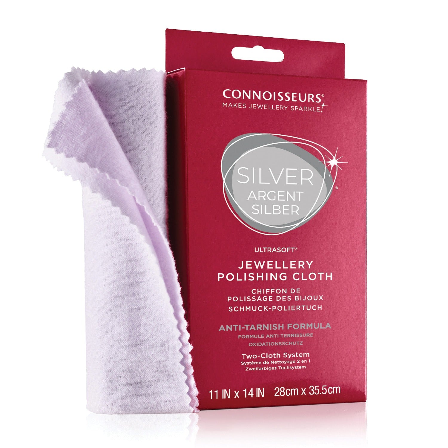 Connoisseurs silver jewellery polishing cloth with anti-tarnish formula