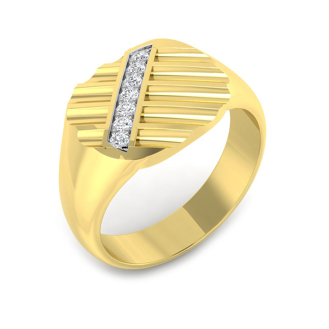 Oval signet ring with ridged detailing and diamonds