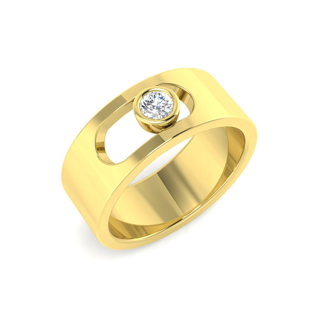 Contemporary diamond ring with open oval bezel design